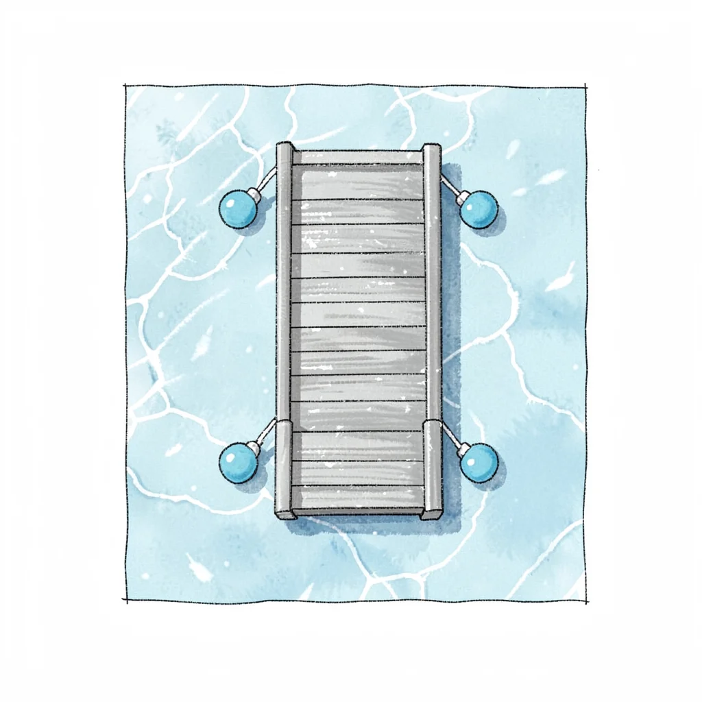 plan view of a swimming dock with float markers