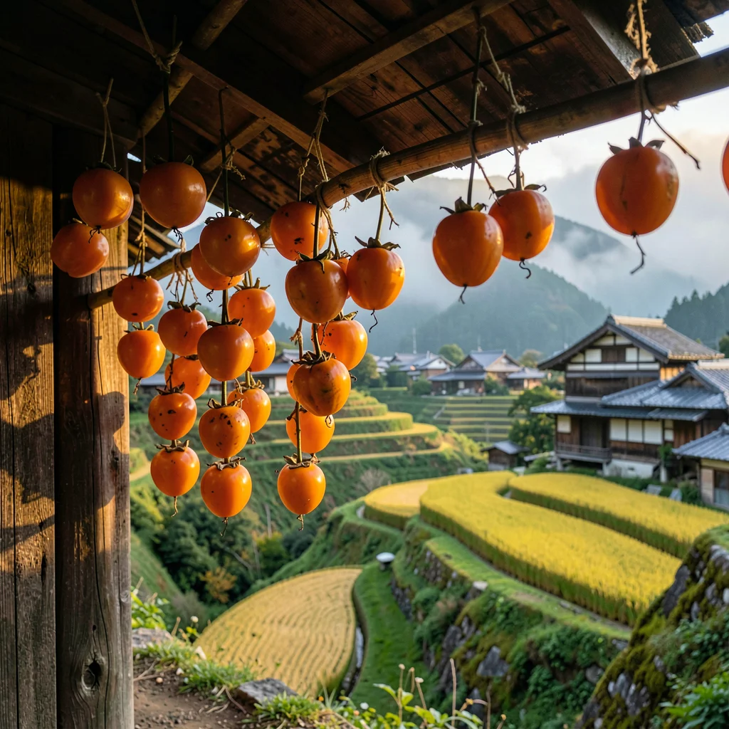Hoshigaki Persimmons Drying Under Eave