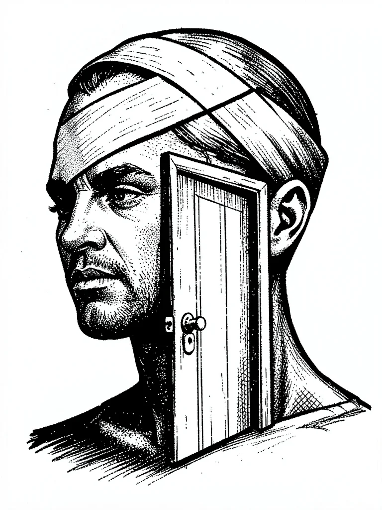 Mental health bandaged closed door