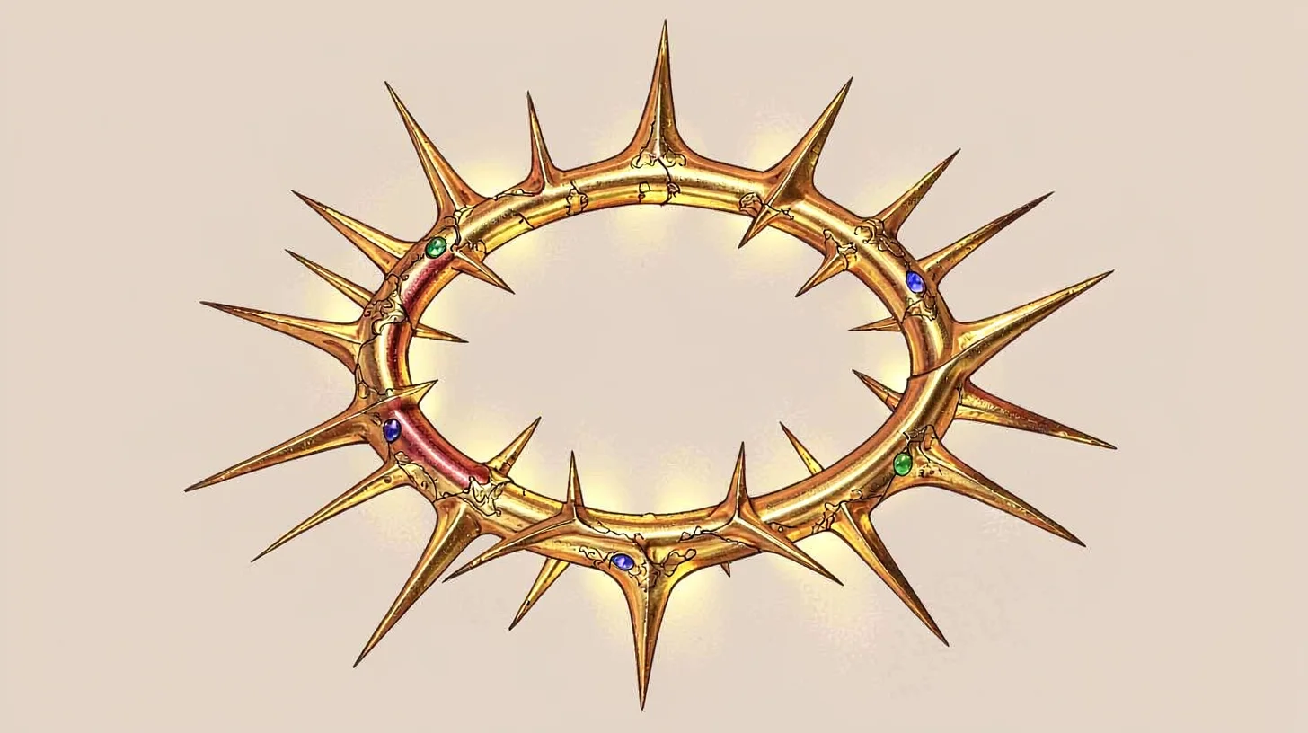 Gold leaf illuminated illustration, crown of thorns , burnished gold leaf areas,
