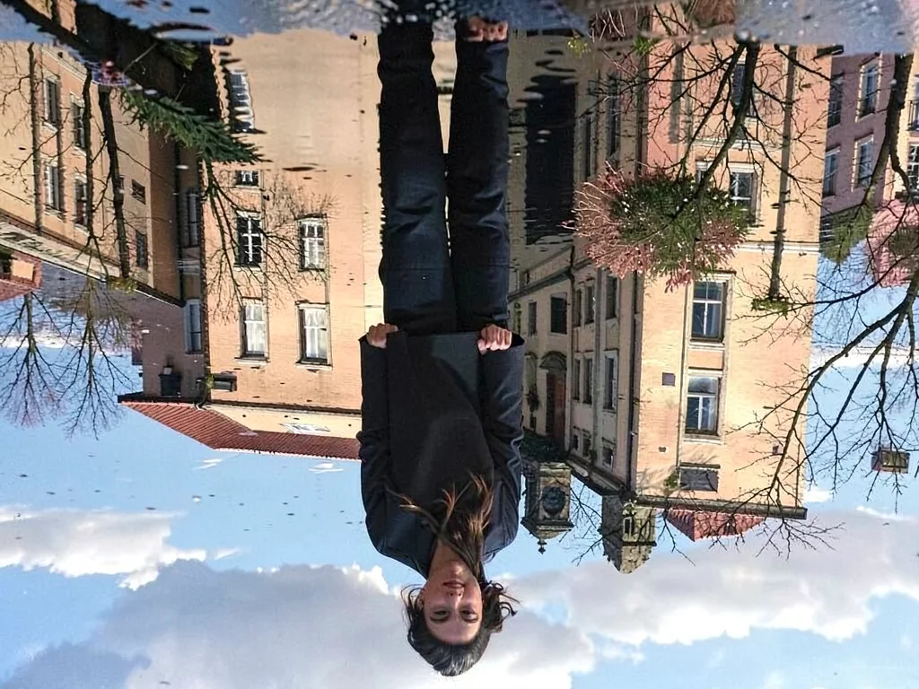 Person waiting reflection in wet