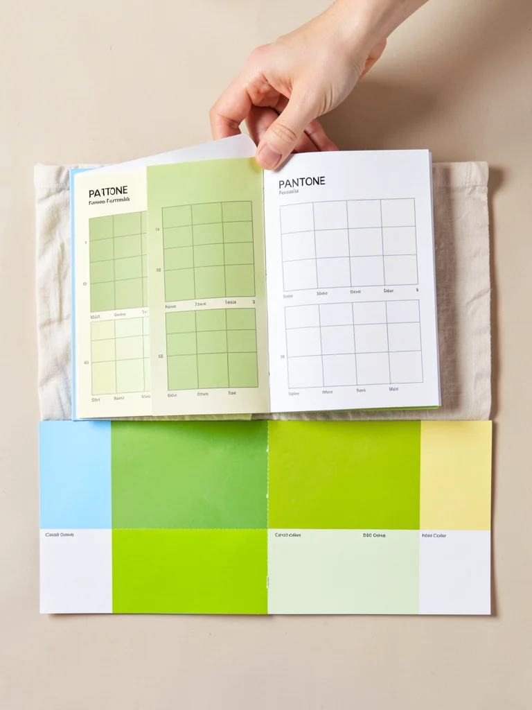Hand Holding Pantone Guide Chartreuse Spreads