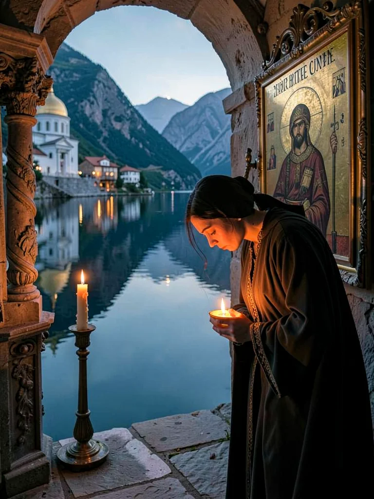 Woman venerating icon
