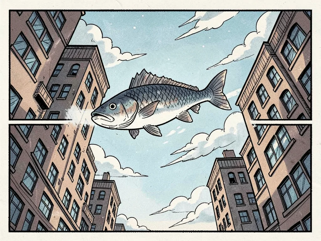 Fish swimming through city