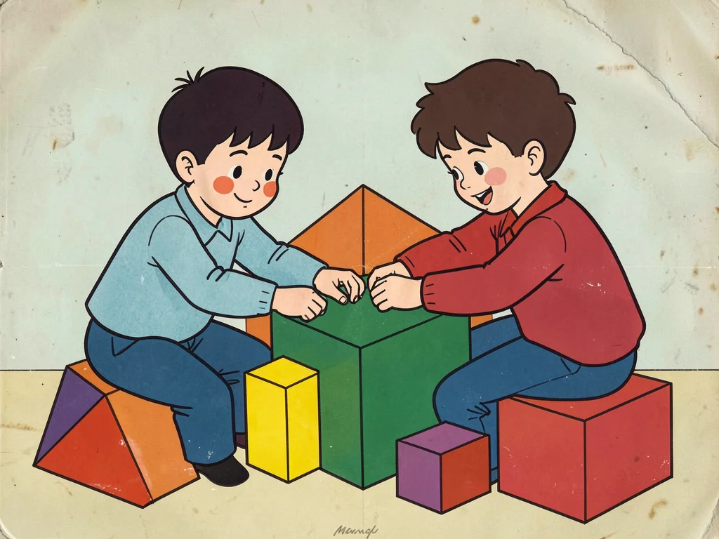 Children building with geometric blocks