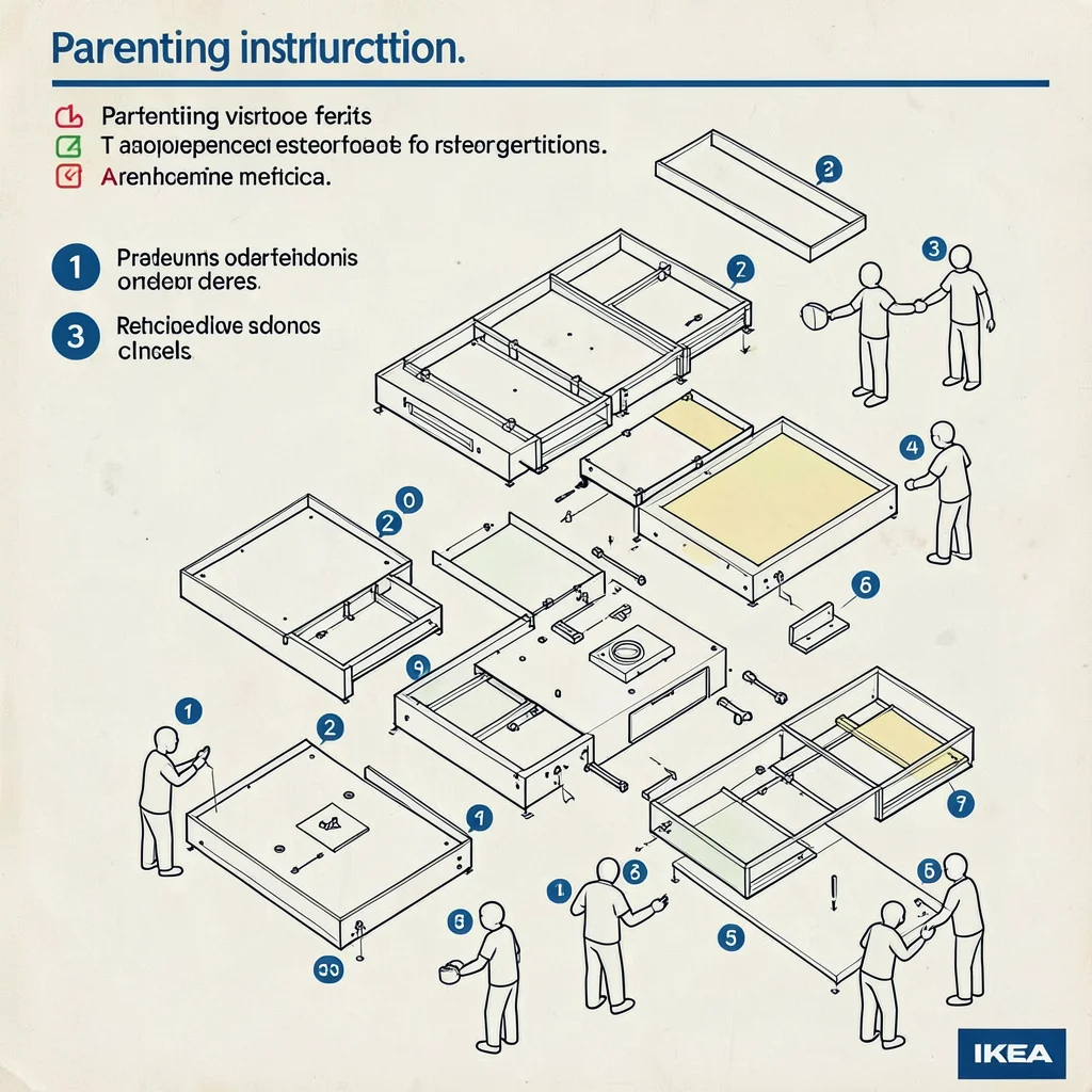 Parenting instructions shown as exploded view diagram with multiple parts