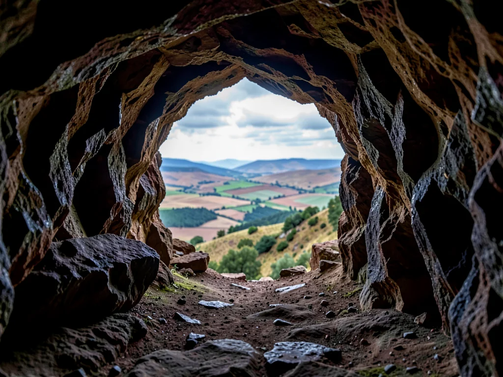 Cave entrance to distant landscape beyond