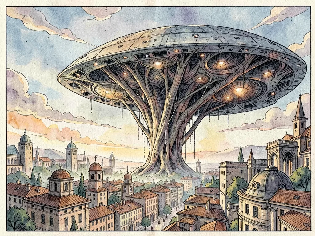 Organic spaceship over city