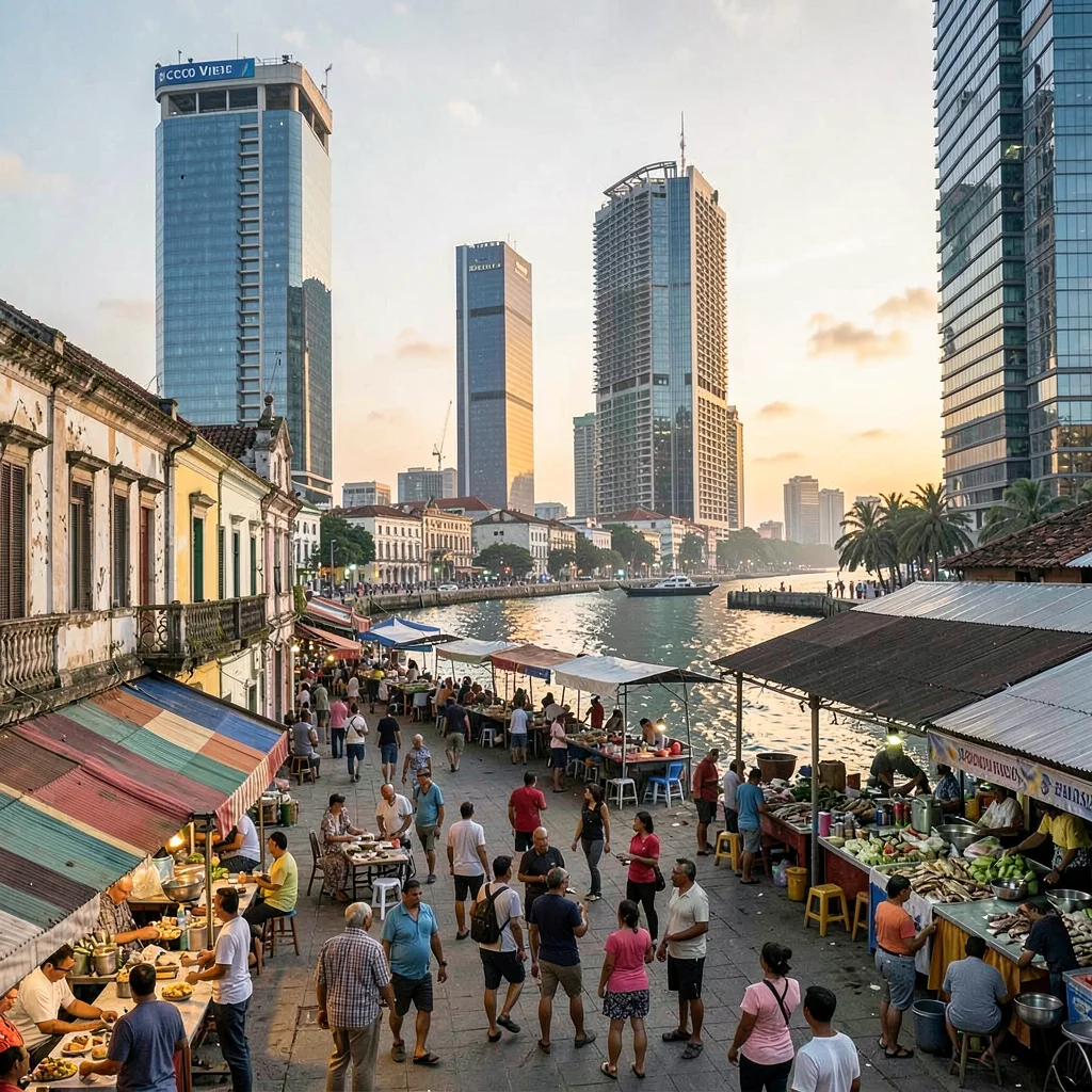 Casco Viejo restoration meeting modern Panama City, Fish market at dawn on the w