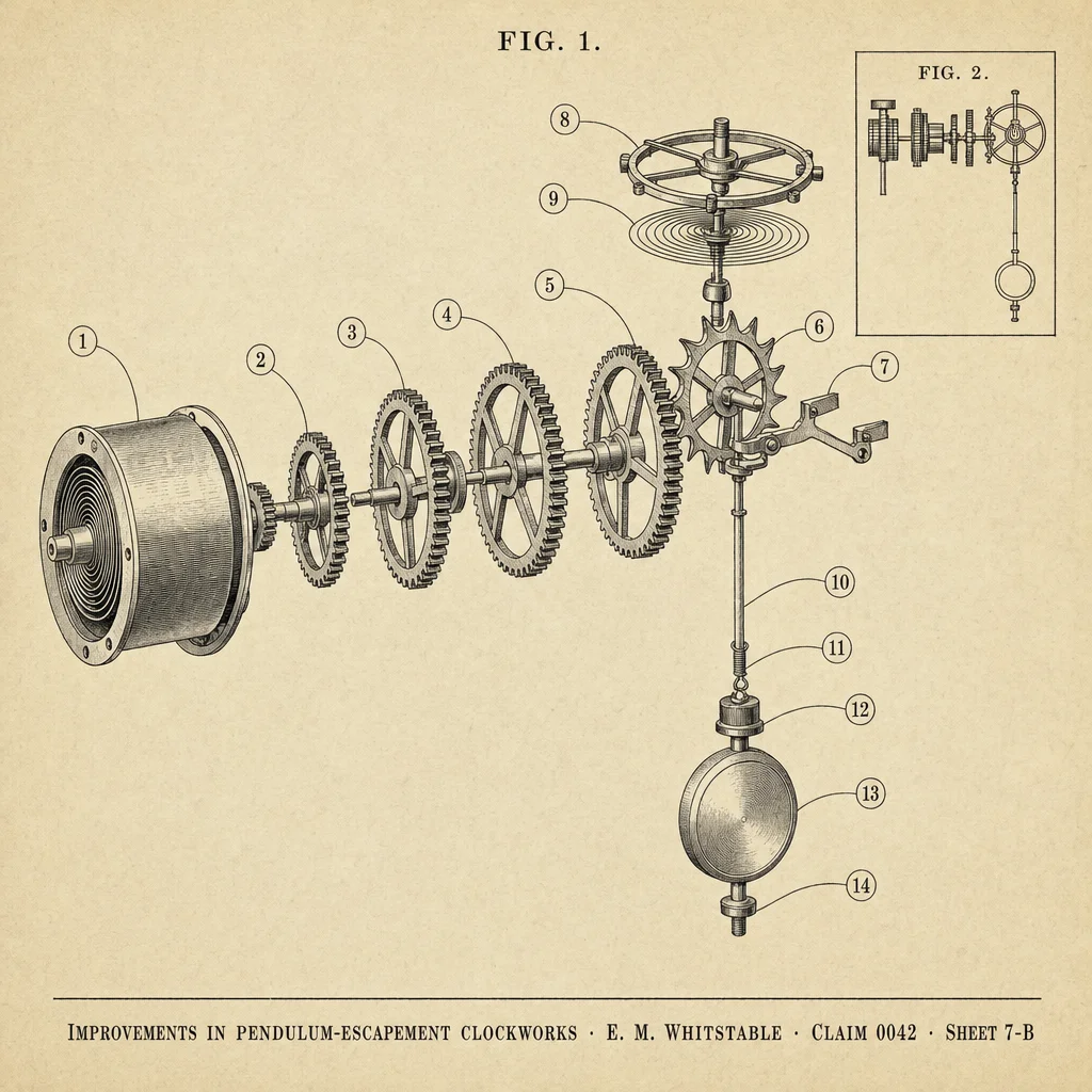 > A late-19th-century patent diagram in fine black line-work on cream paper, filling a square 1:1 frame, full bleed — th