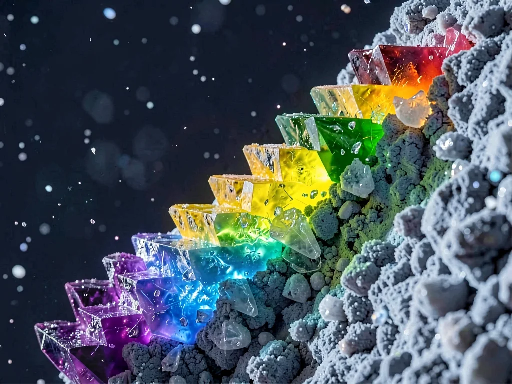 Bismuth crystal staircase structure in rainbow colors