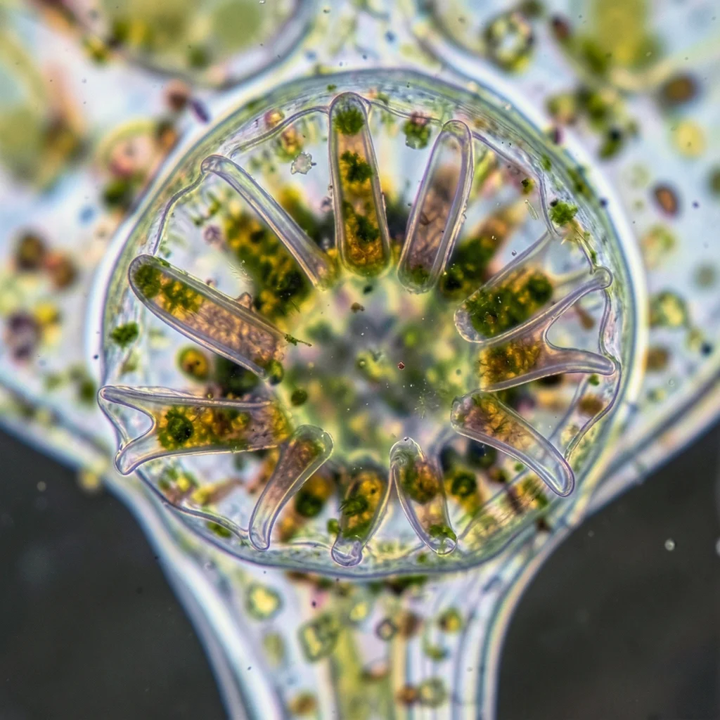 Moss sporangium capsule, peristome teeth curving outward, hygroscopic response t
