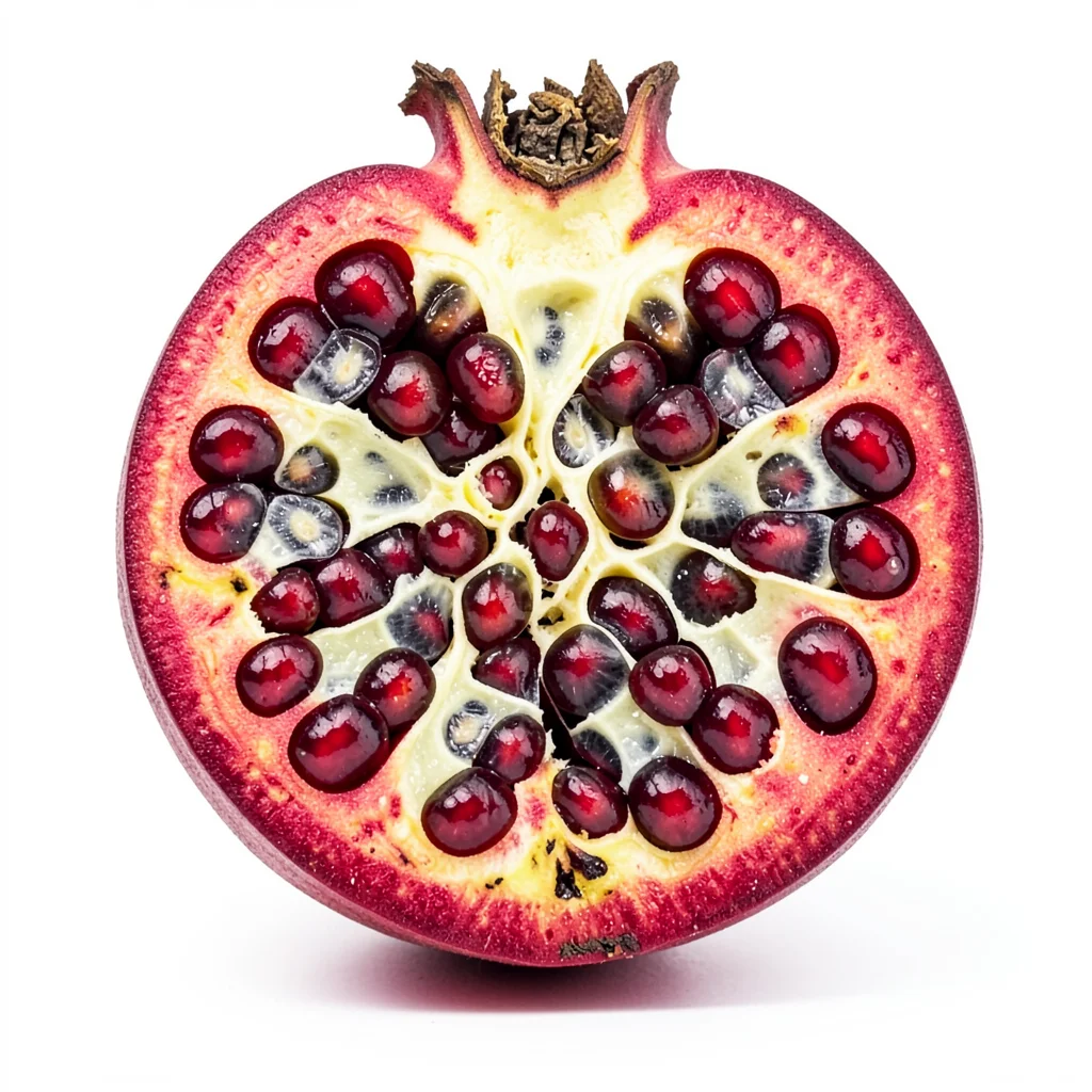 Cross-section of a rotting pomegranate, seeds in various stages of decay, clinic