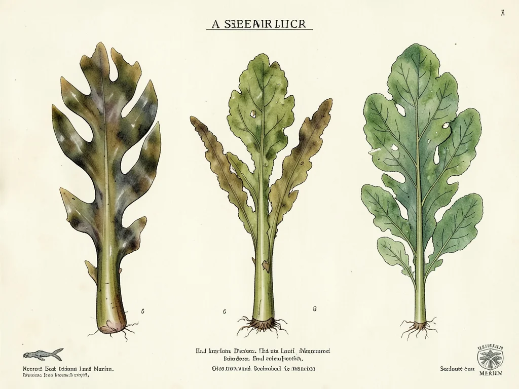A seaweed specimen sheet: kelp, dulse, and sea lettuce pressed flat on paper, sh