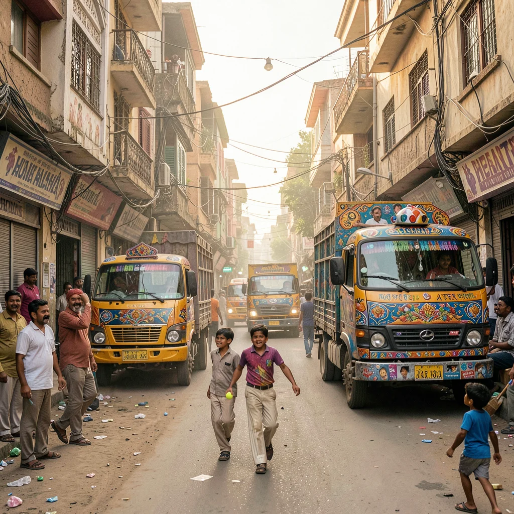 Elaborate decoration surviving dusty Lahore streets, Cricket match in narrow Lah