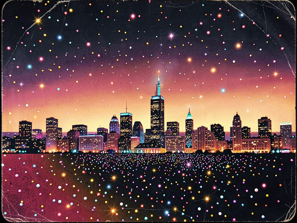 Disco seventies night skyline