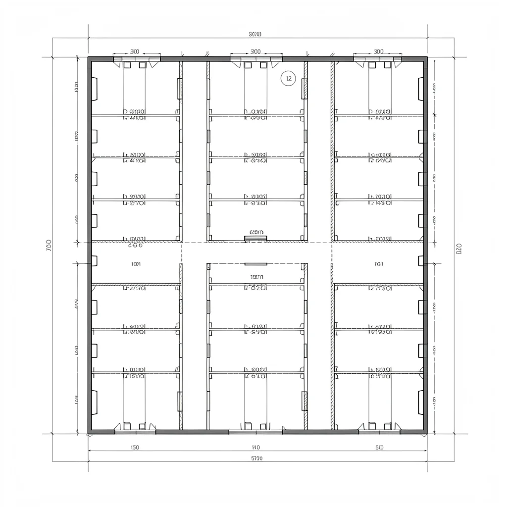 self-storage facility plan with unit grid, drive aisle