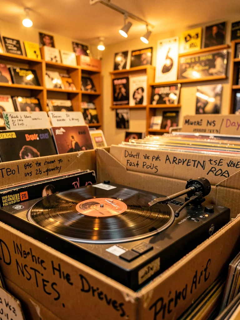 Turntable on counter — record spinning