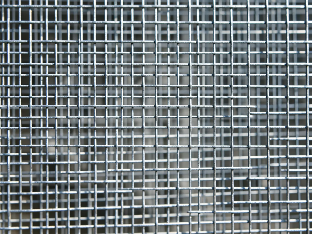 Window screen aluminum mesh, fine wire grid creating geometric filter, every hol