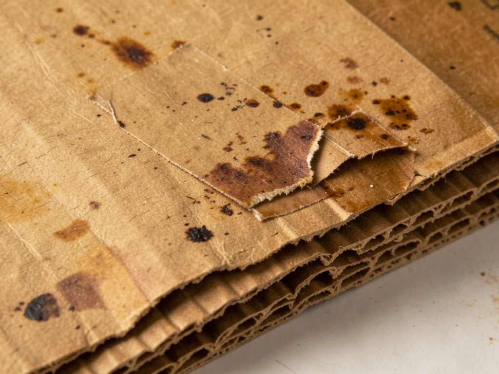 Vintage kraft shipping box surface, aged from honey brown to dark amber, adhesiv