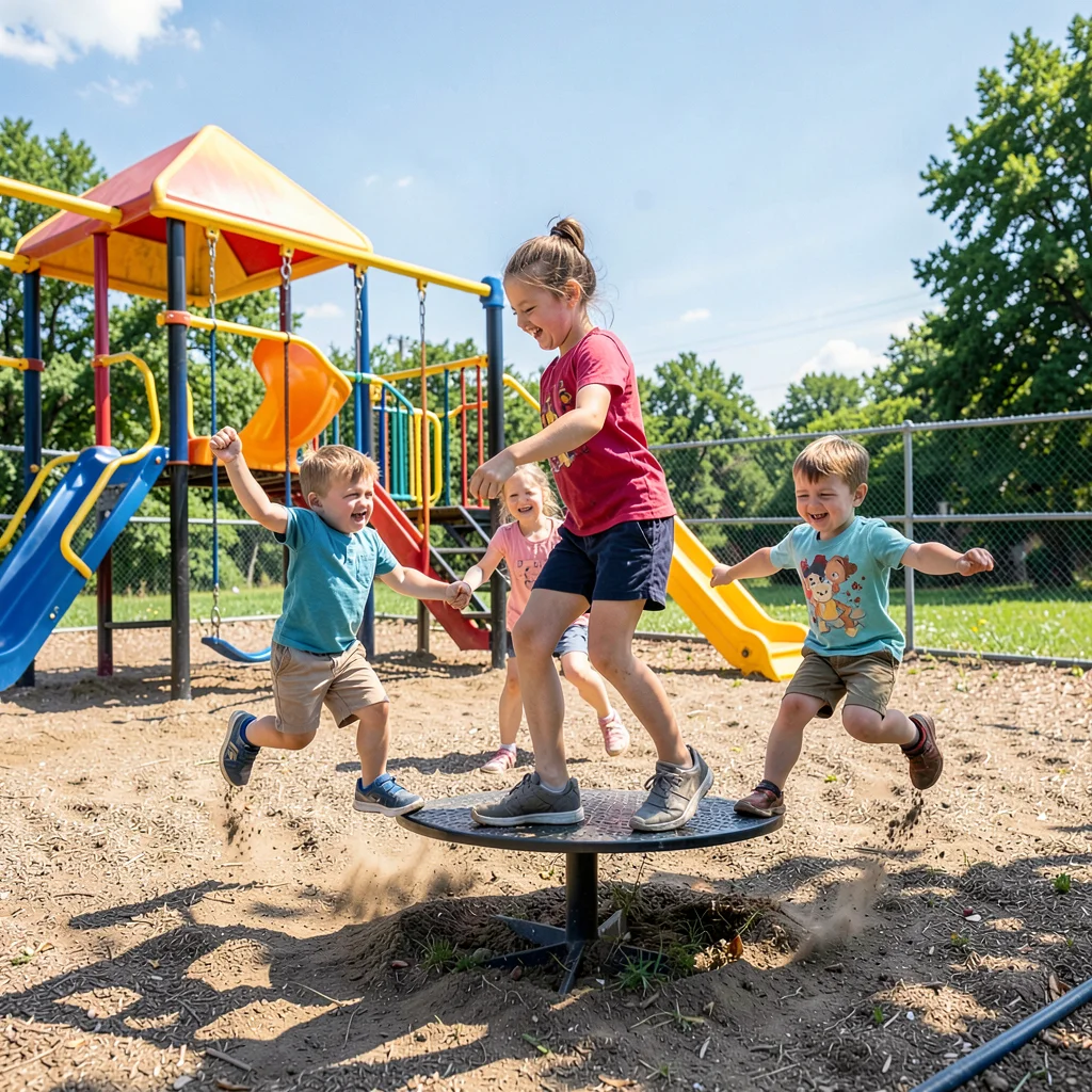 Children spinning on playground