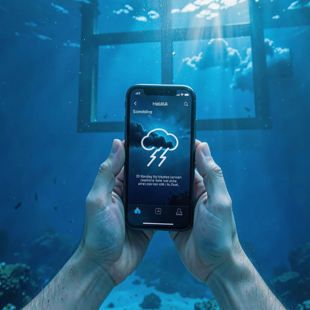 Deep oceanic blue saturation, light filtering through density, Hands holding a p