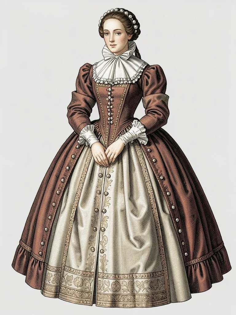 Elizabethan farthingale ruff pearls