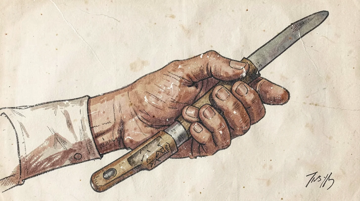Casein illustration, work-worn hands holding tools , milk-based paint, vintage m
