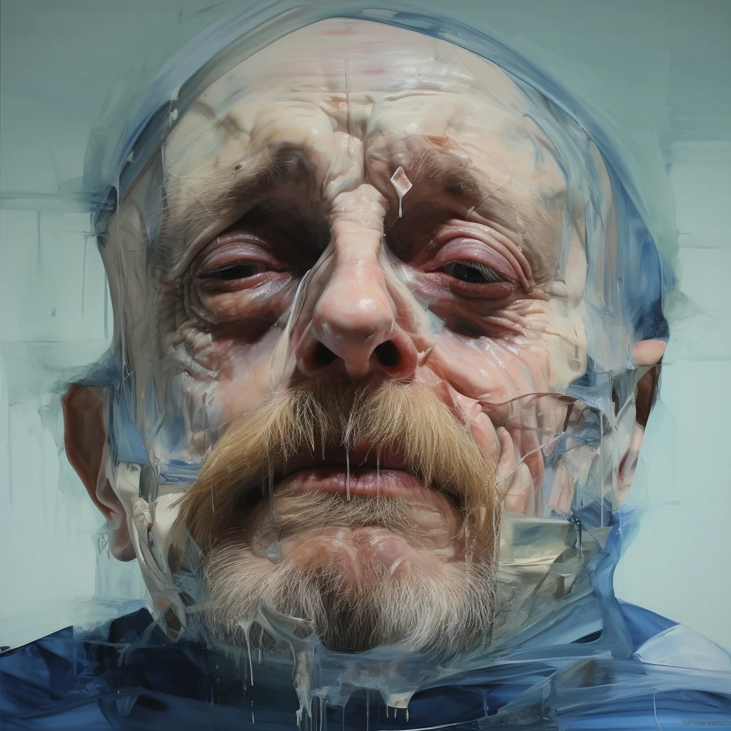 Painting portrait by Jenny Saville. papa smurf