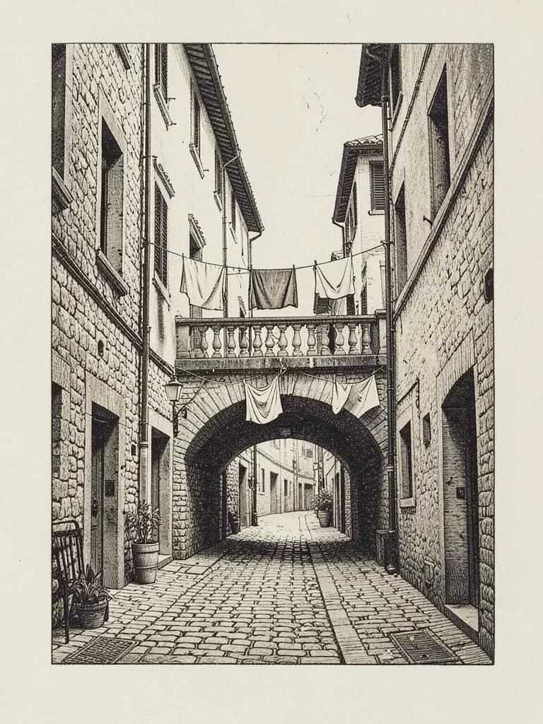 Italian street with bridge