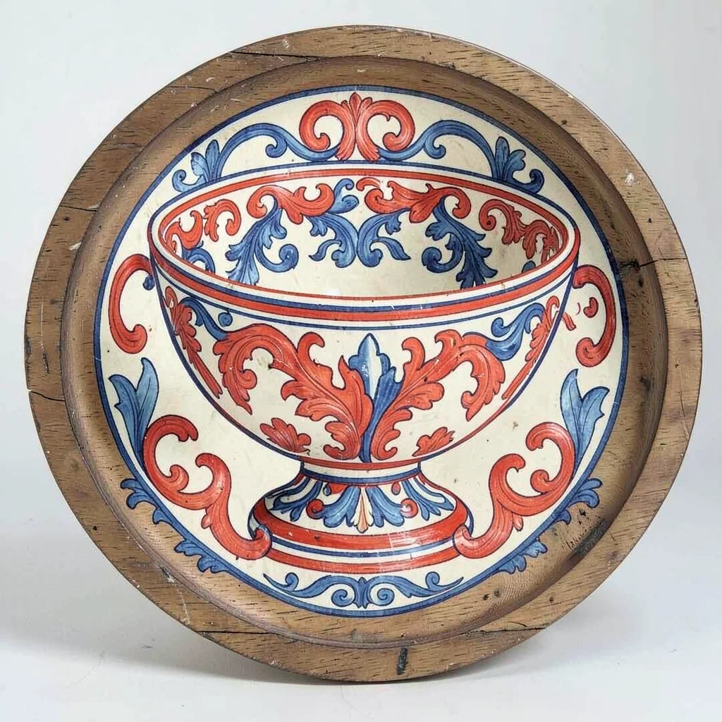 Scandinavian rosemaling illustration, a traditional ale bowl with curved ornamen