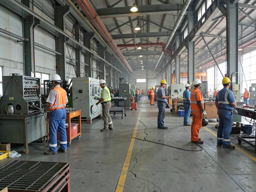 Factory floor with workers