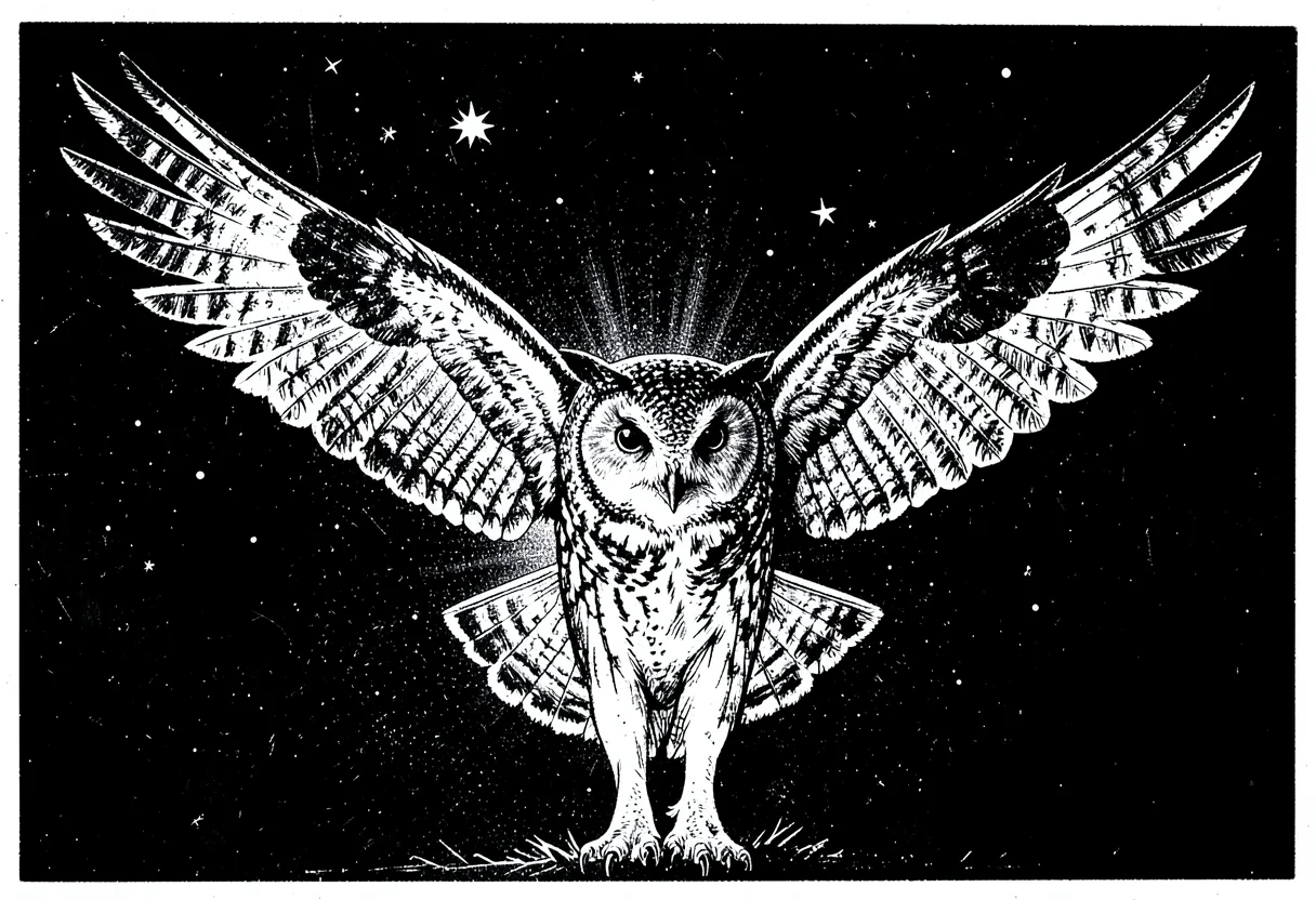 Barn owl flight scratchboard