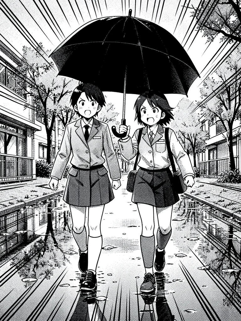 Friends sharing umbrella