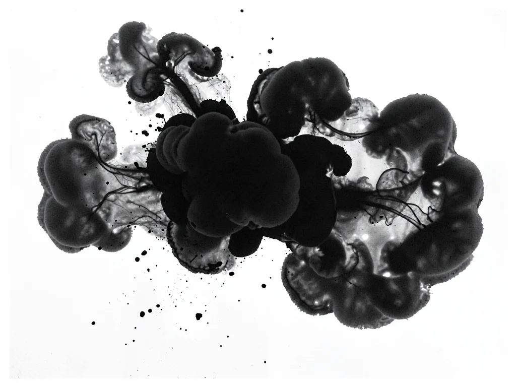 Black ink cloud expanding in clear water