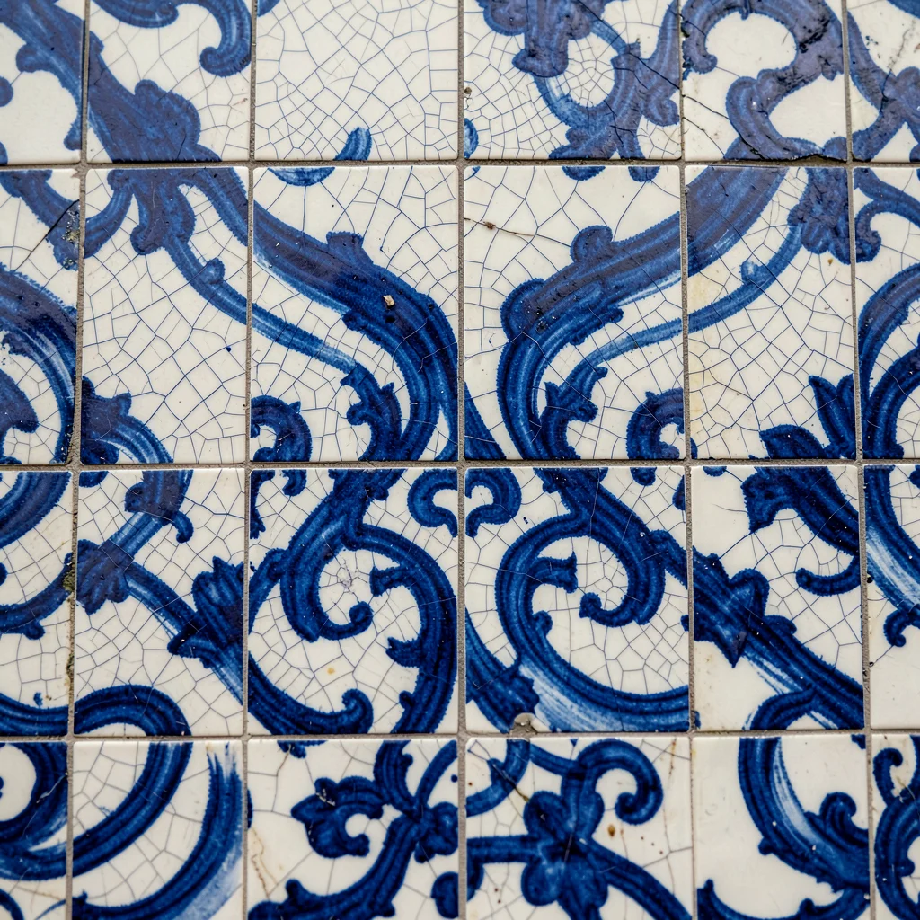 Single Tile Macro — Glaze Crazing and Cobalt Brushstroke