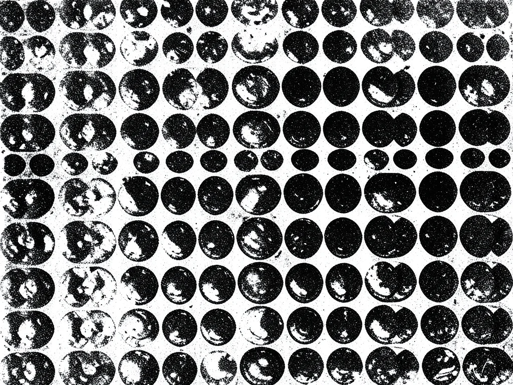 Photocopy of bubble wrap, circular cells rendered as black rings on white, pop a