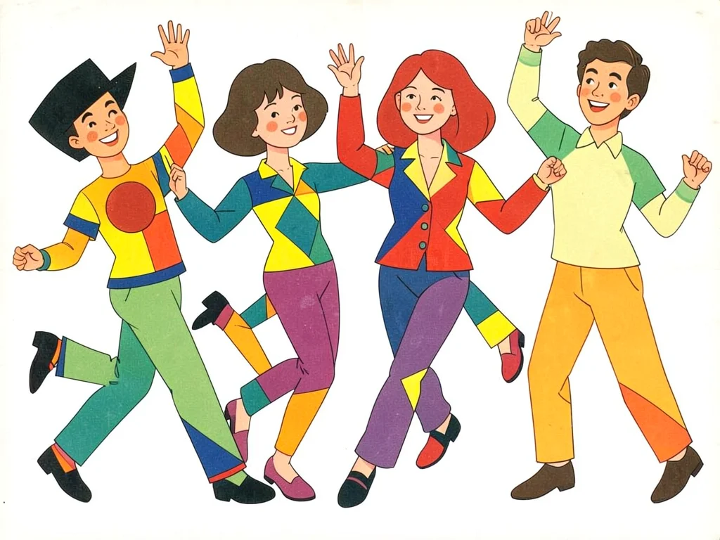 Children dancing in geometric costumes