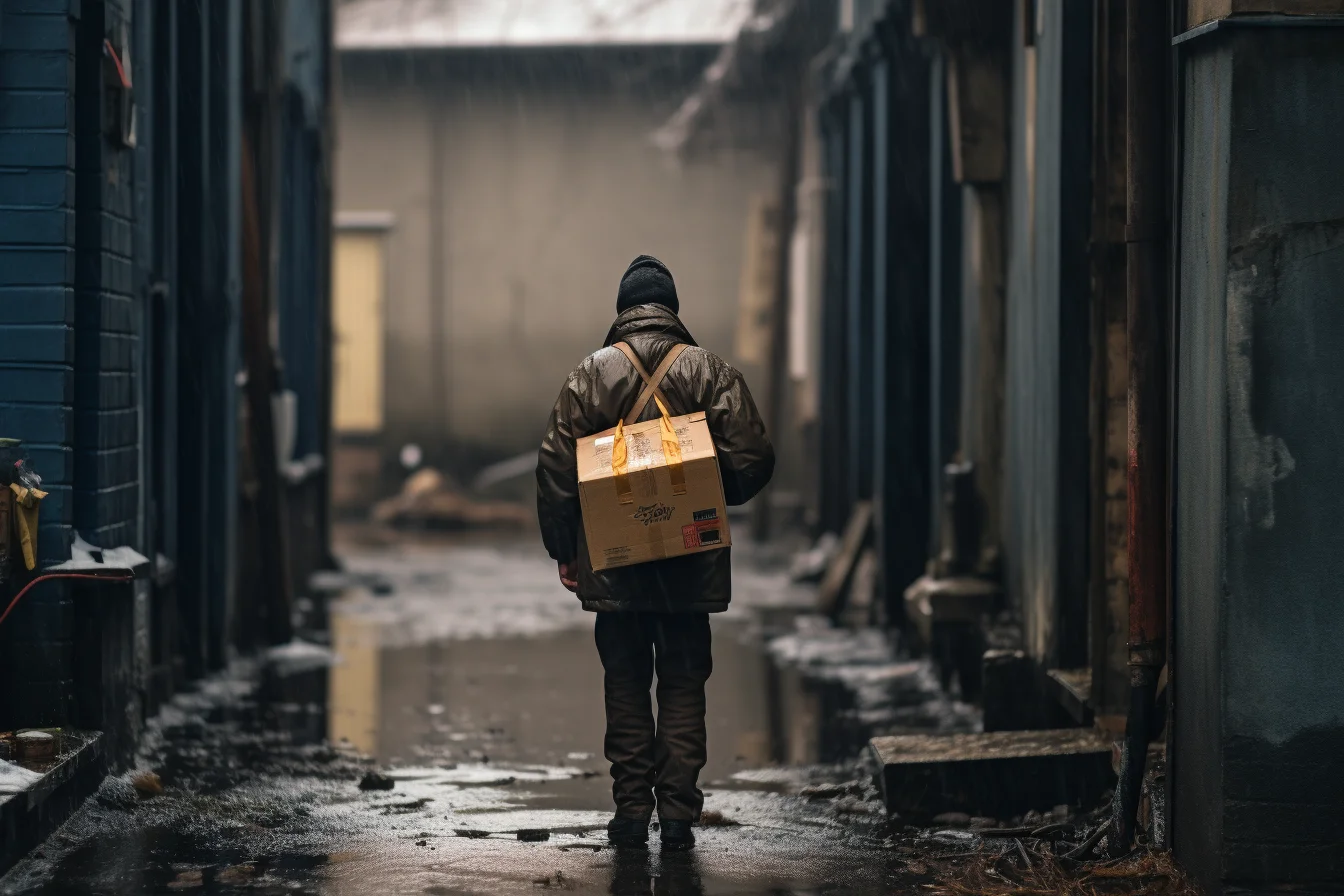 The Last Mile A delivery person face obscured by the