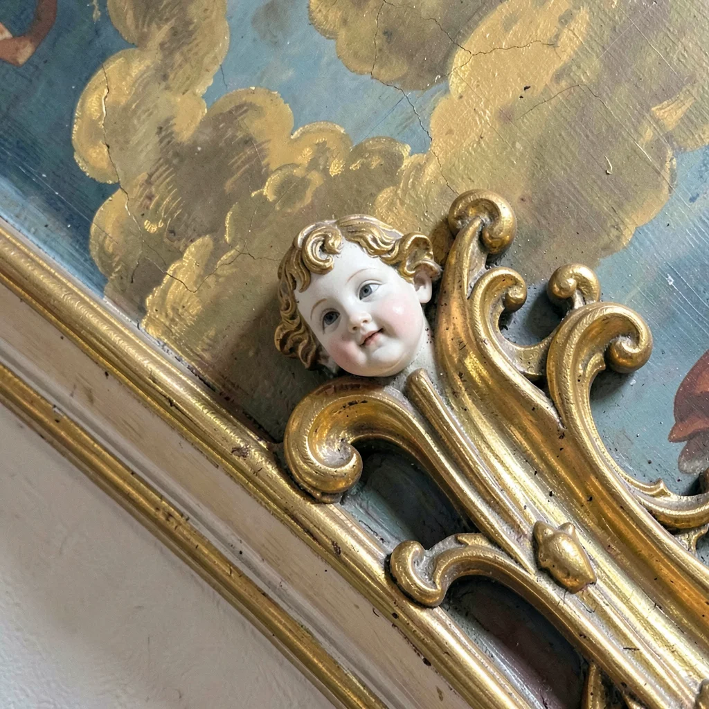 Baroque ornament fragment, Moravian gilt detail, Ceiling fresco edge meeting gil