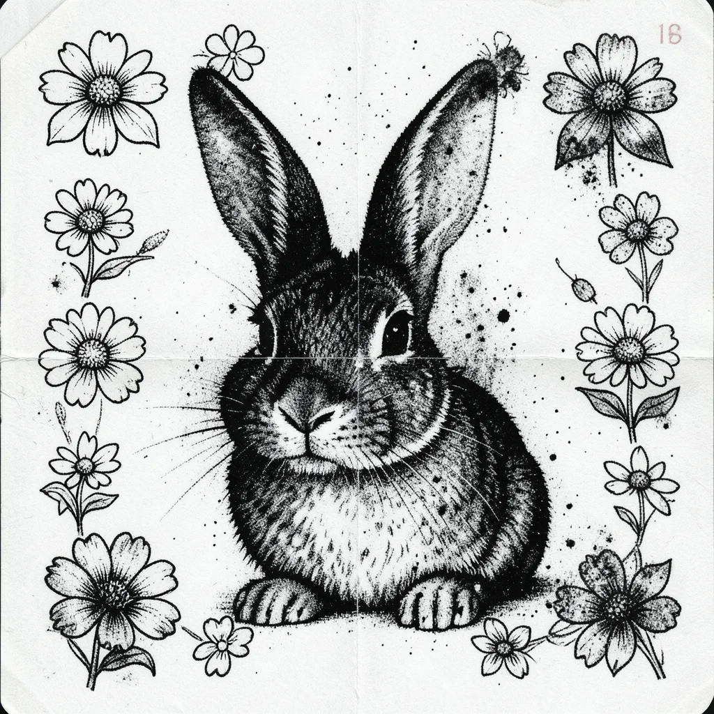 A photocopied Easter card — a rabbit illustration xeroxed and degraded through m