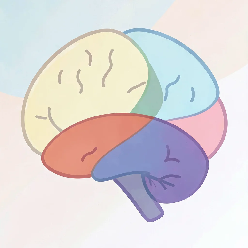 Flat vector explainer of a brain rendered as a layered Venn diagram of color fie