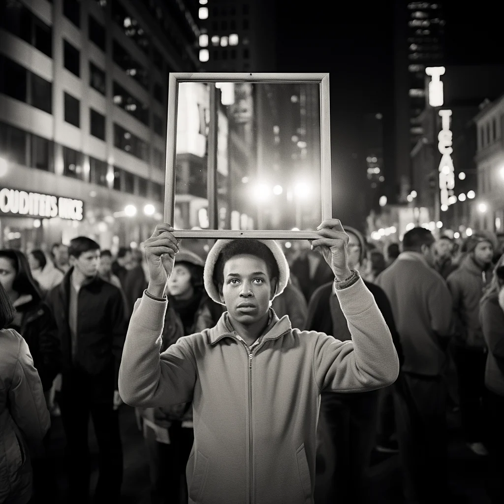Street photo in the style of Vivian Maier Demonstrato