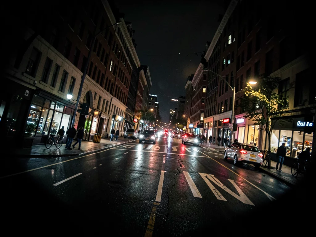 Night city intersection tilted