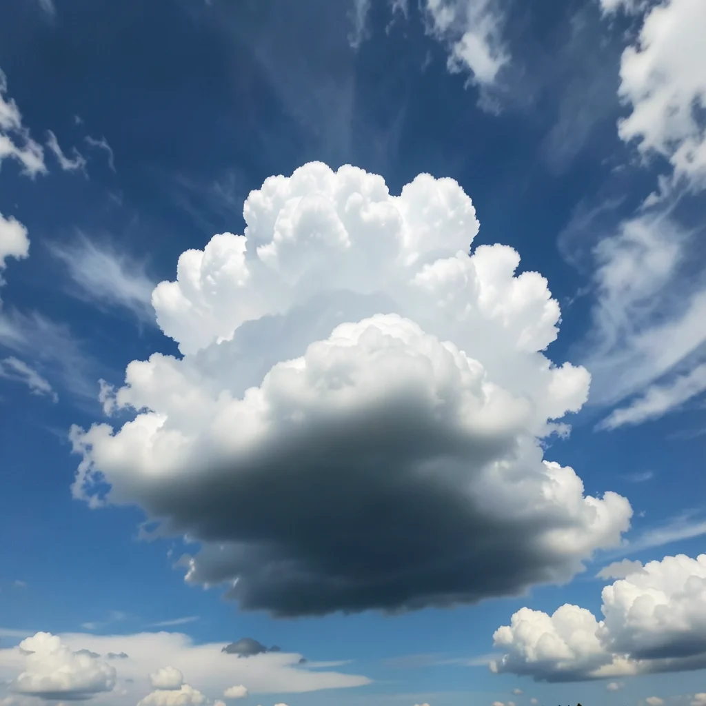 Single large cumulus cloud base from directly below — flat dark undersurface spr