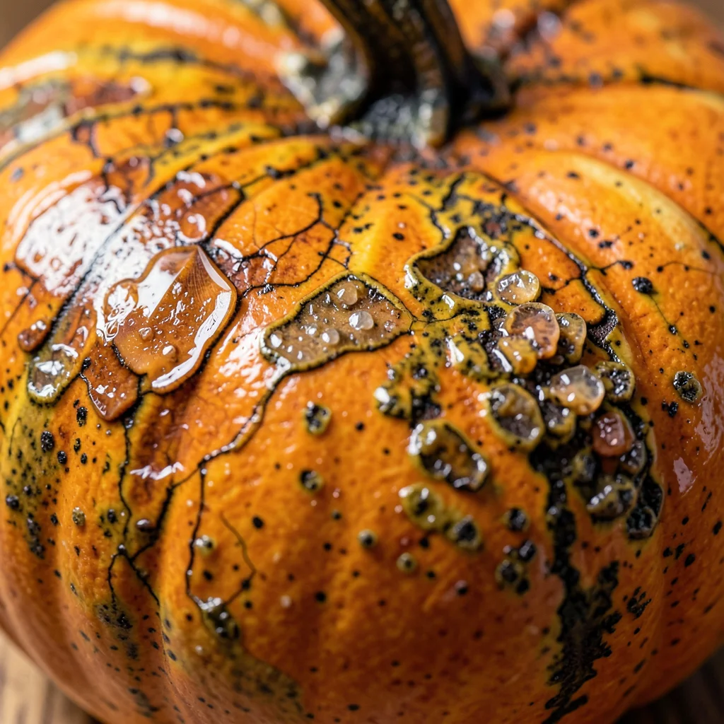 Stoneware pumpkin with orange ash glaze, natural crackle, autumn table