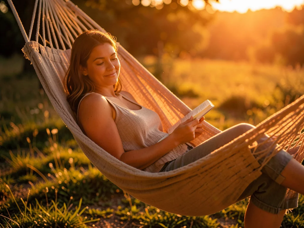 Woman in hammock with book