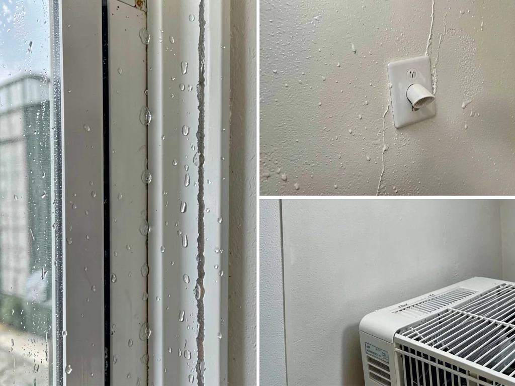 Air conditioning doorway, visible moisture boundary, relief visible as line
