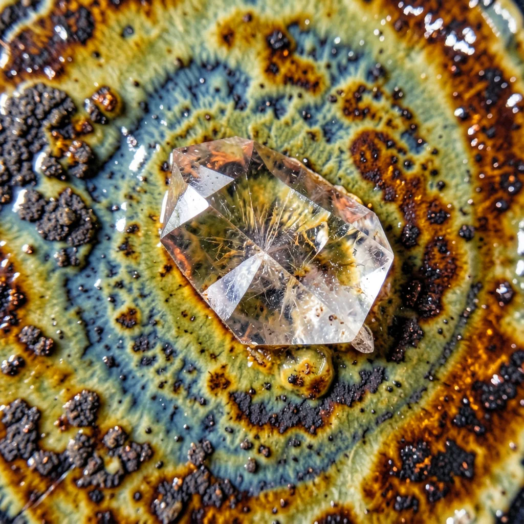 Crystalline glaze with massive zinc silicate crystal, single crystal spanning ce