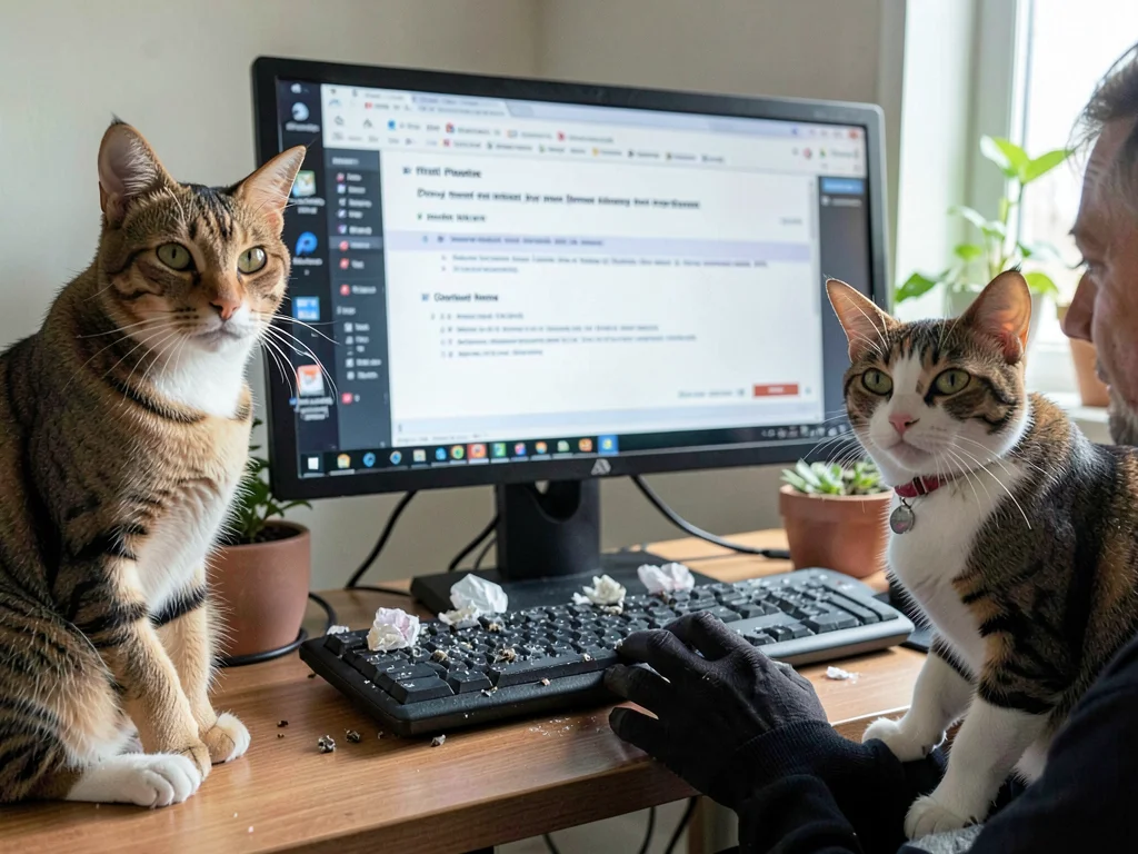 Cat Bookends Flanking Monitor